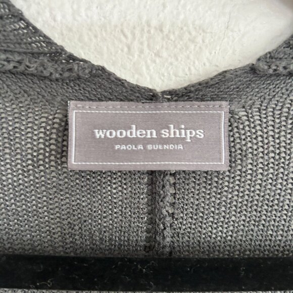 Wooden Ships Sweater S/M Gray Shawl Cardigan Open Front Open Knit - Picture 7 of 8